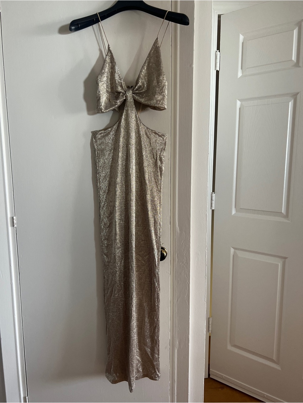 Alice + Olivia Metallic Gold Bow Cutout Maxi Dress